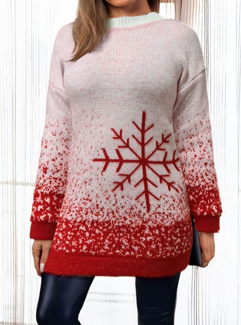 Karácsonyi mintás, csillámos kötött tunika (fehér)