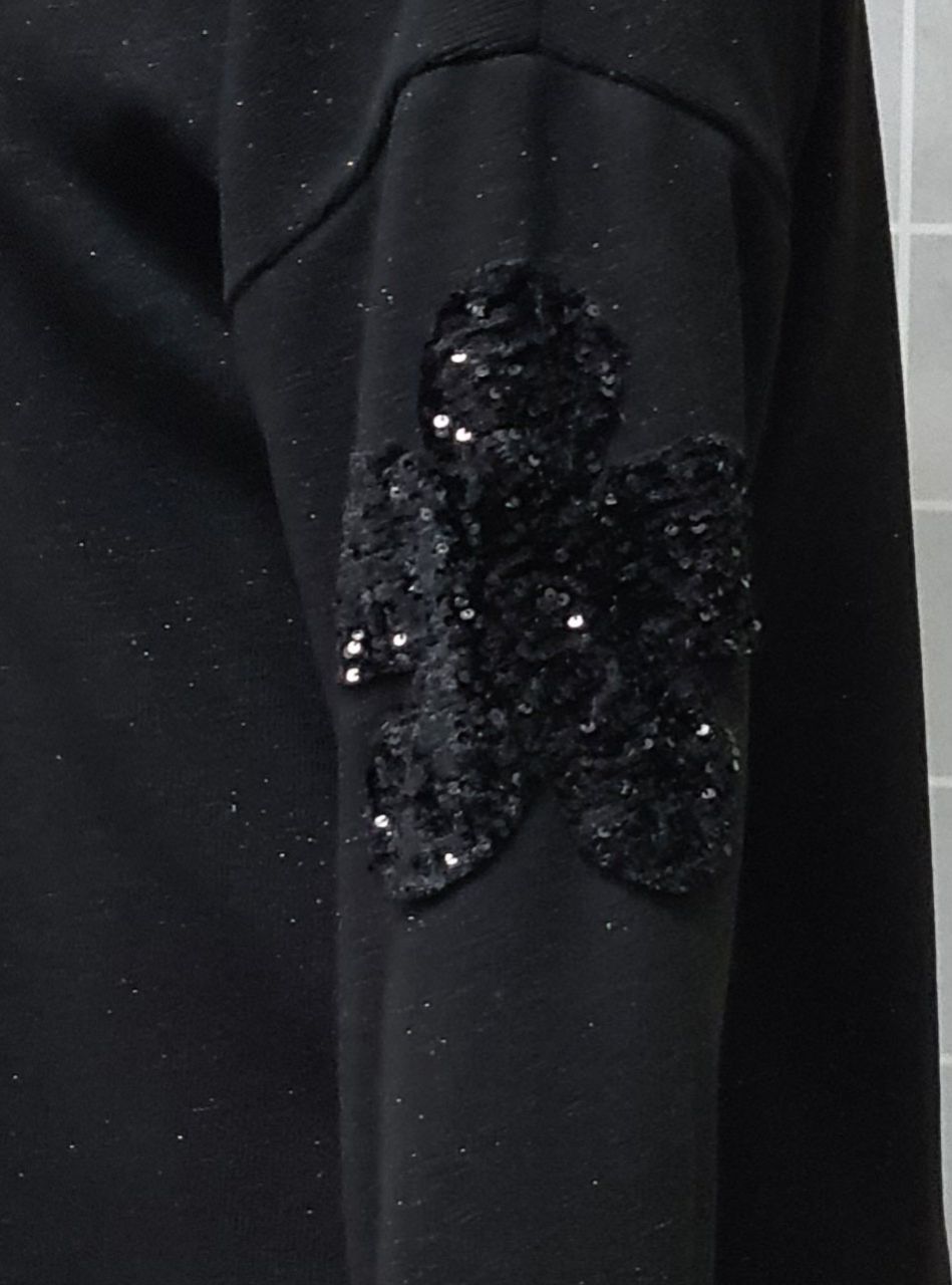 Ujján virágdíszes, csillámos tunika (fekete)