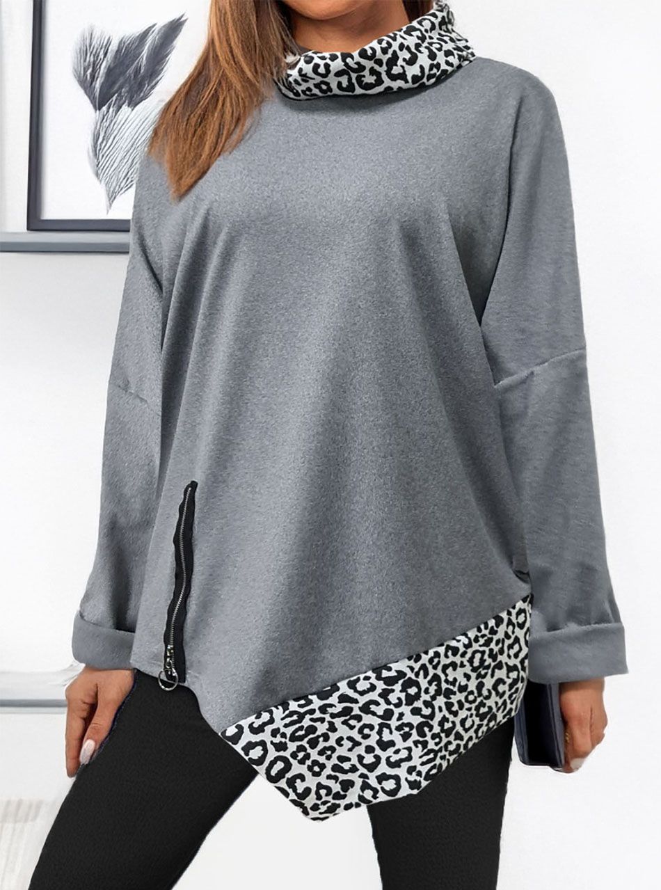 Ocelot mintás, cipzárdíszes aszimmetrikus felső (szürke)