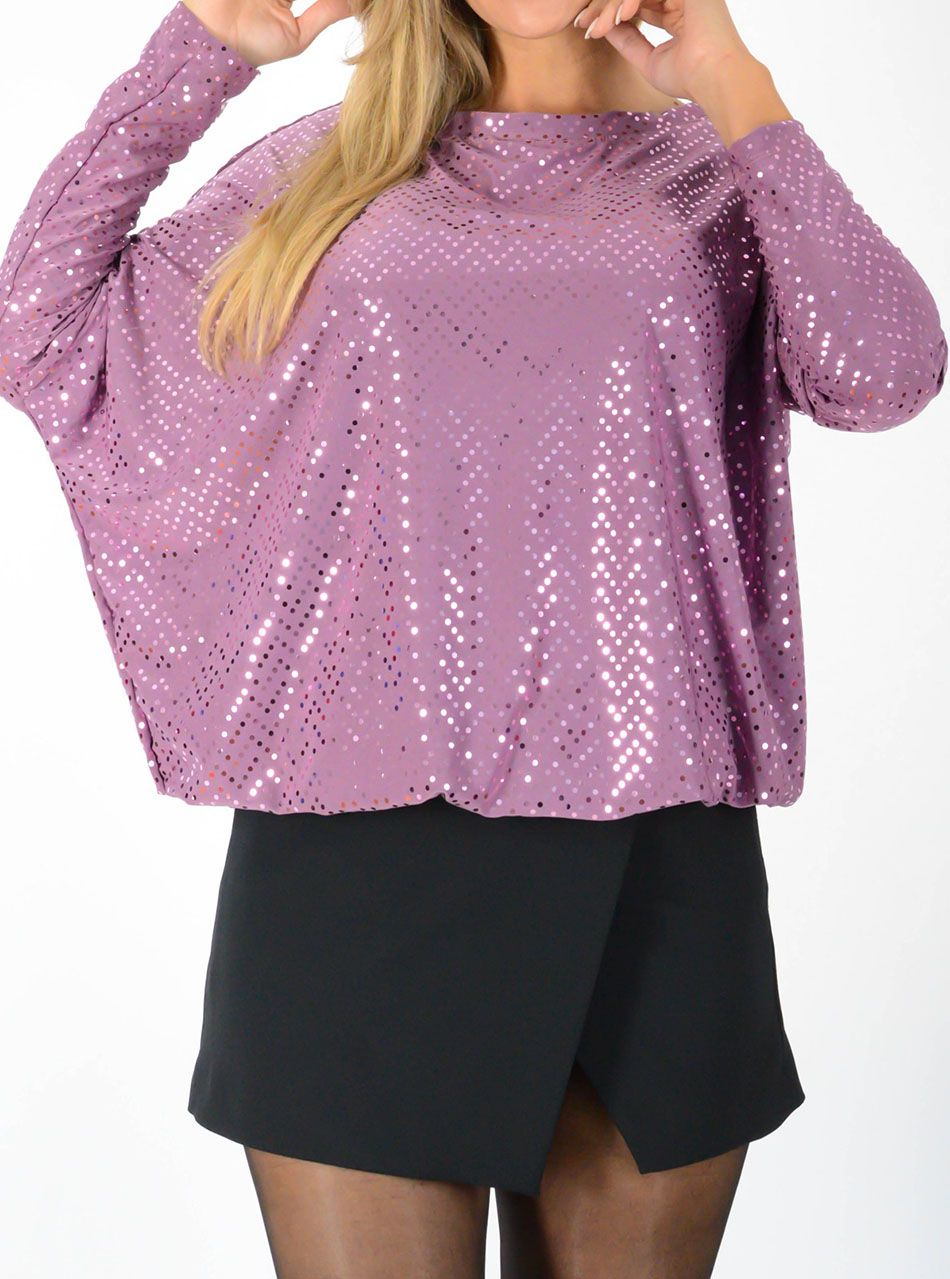 YesStory gumis aljú, aszimmetrikus csillámos felső (mályva)