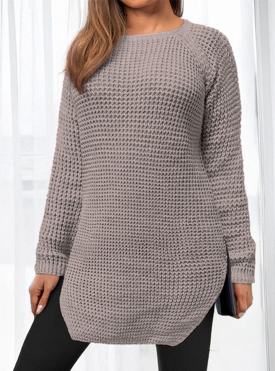 Kétoldalt felvágott, kötött tunika (tejeskávé)