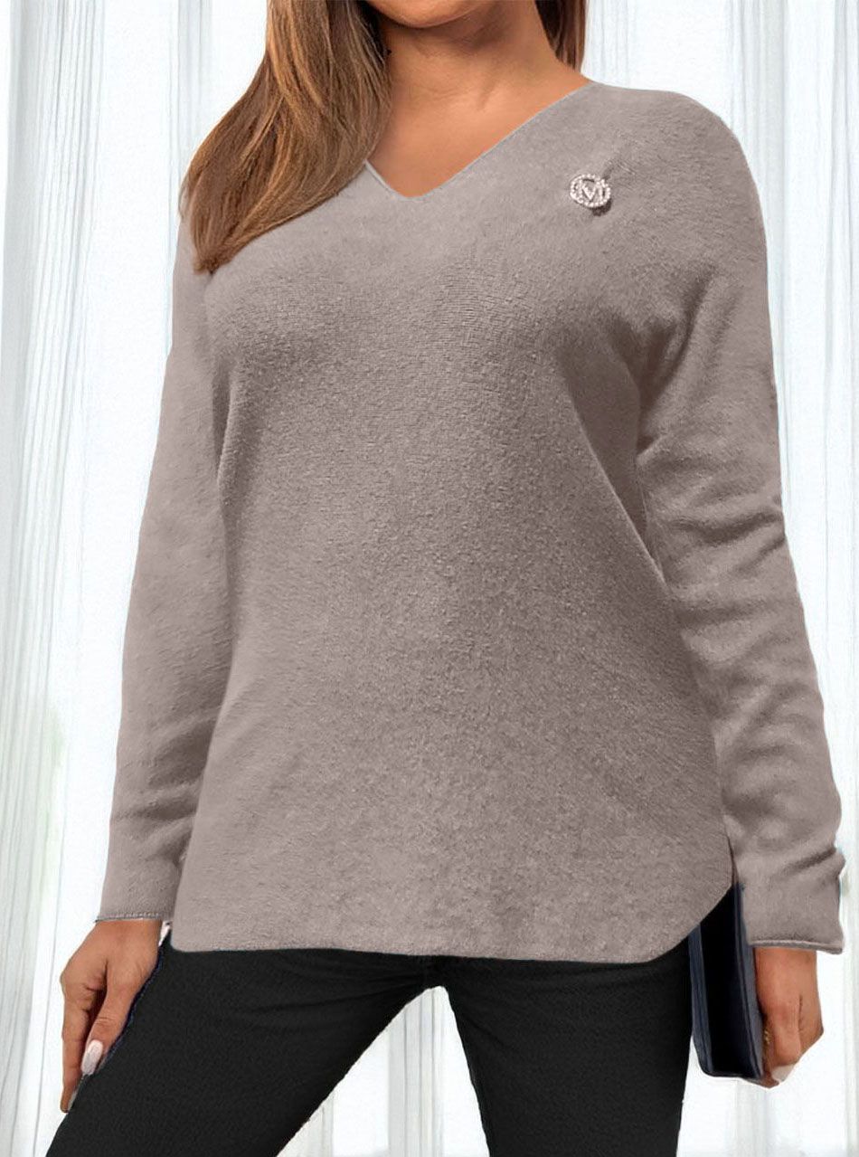 Riley, V nyakú puha felső (tejeskávé)