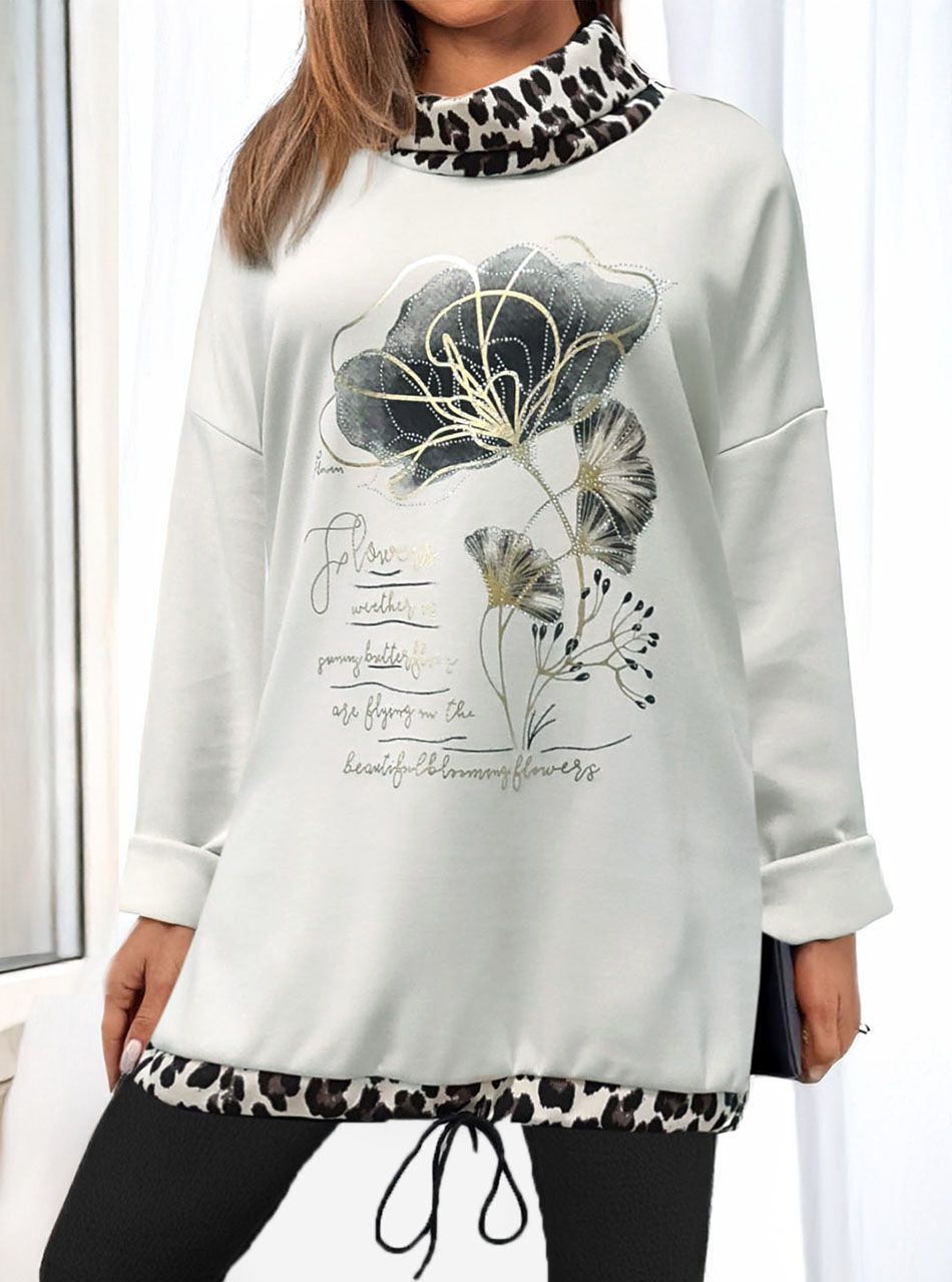 Virág mintás, alján húzható tunika (fehér)