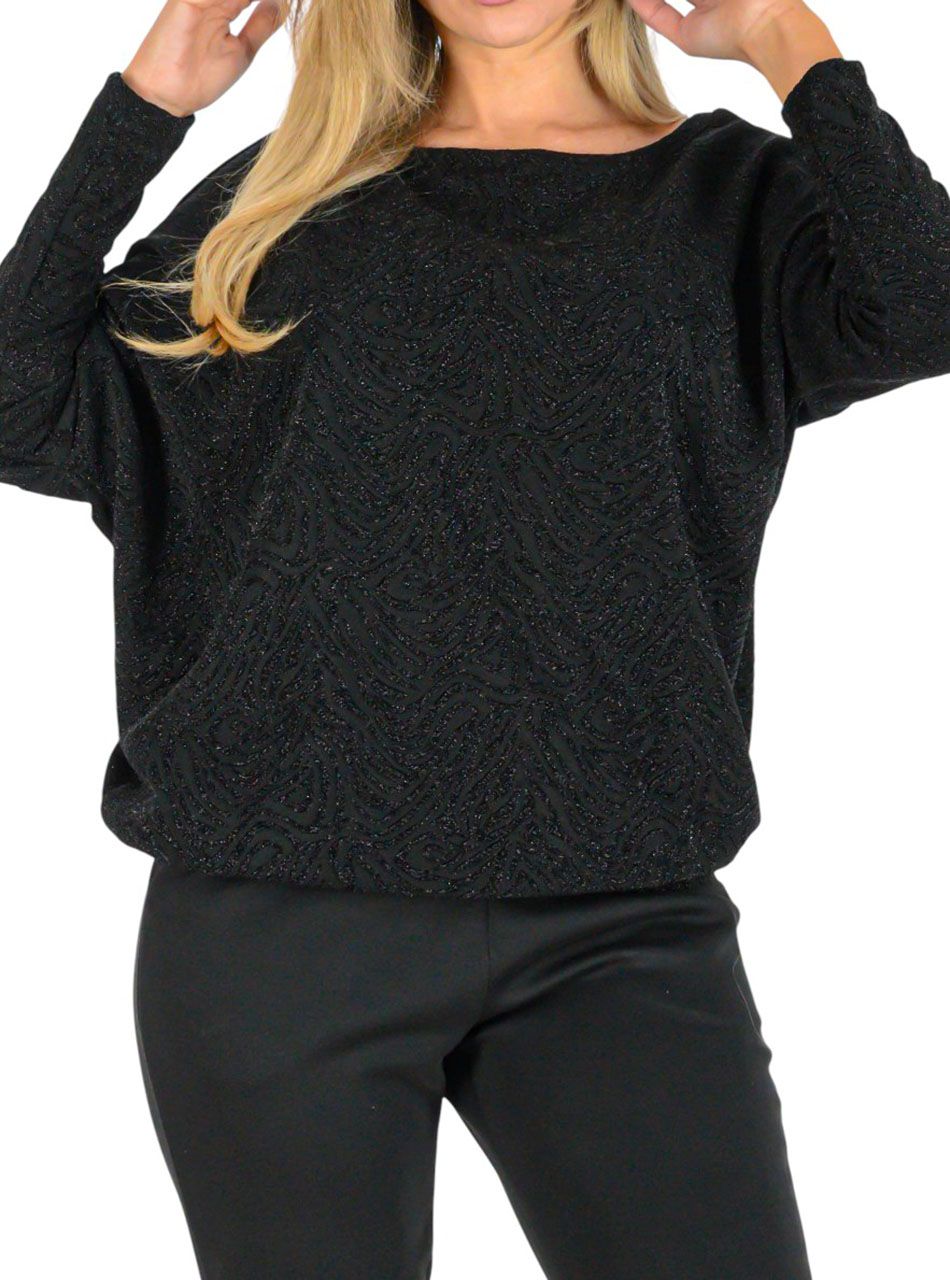 YesStory gumis aljú, lurexes felső (fekete)