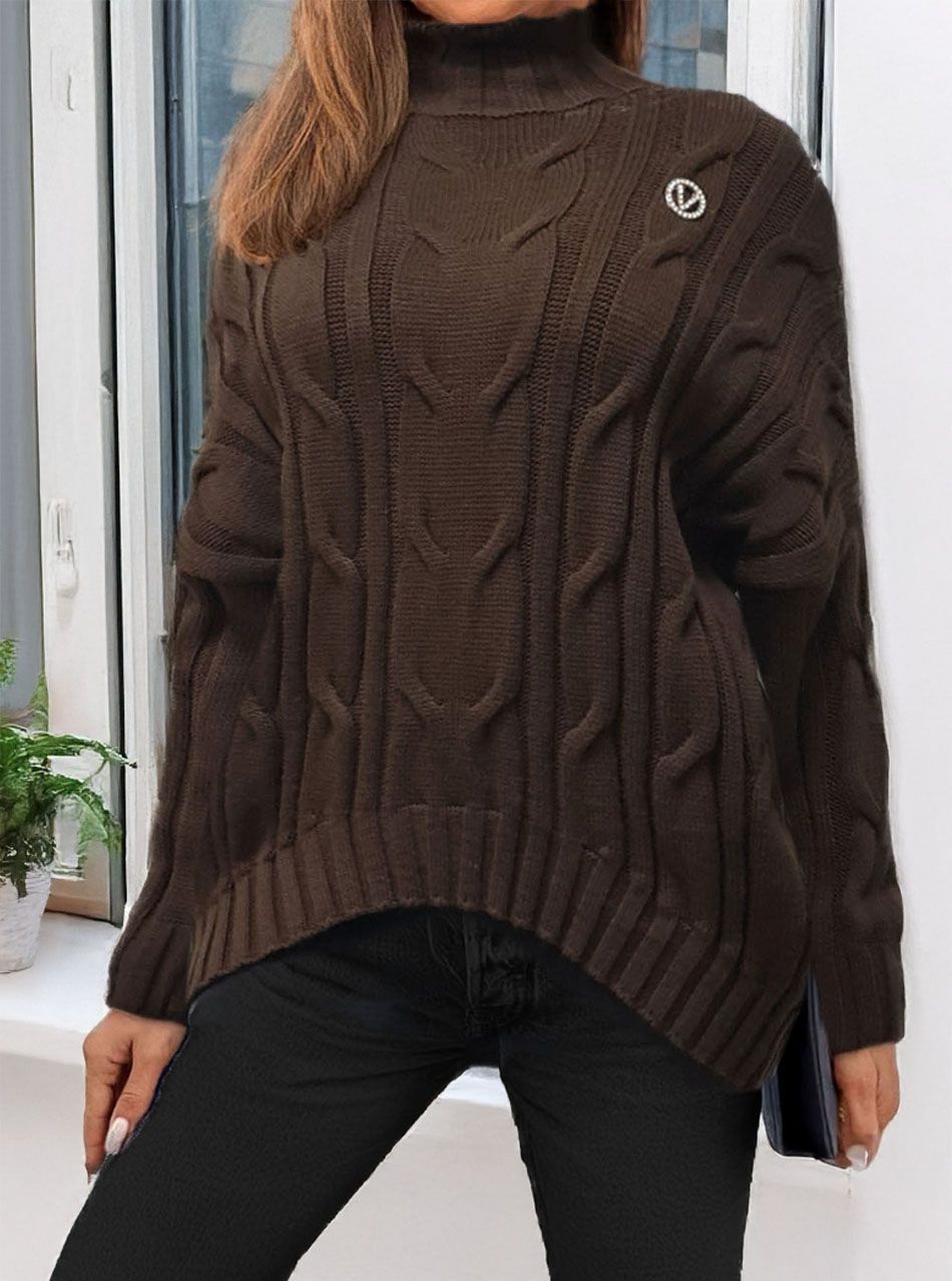 Ívelt aljú, emelt nyakú kötött felső (csokibarna)