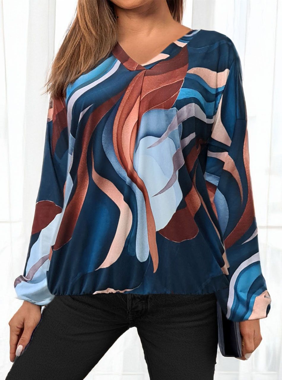 Alján ,ujján gumírozott, V kivágású mintás felső X.