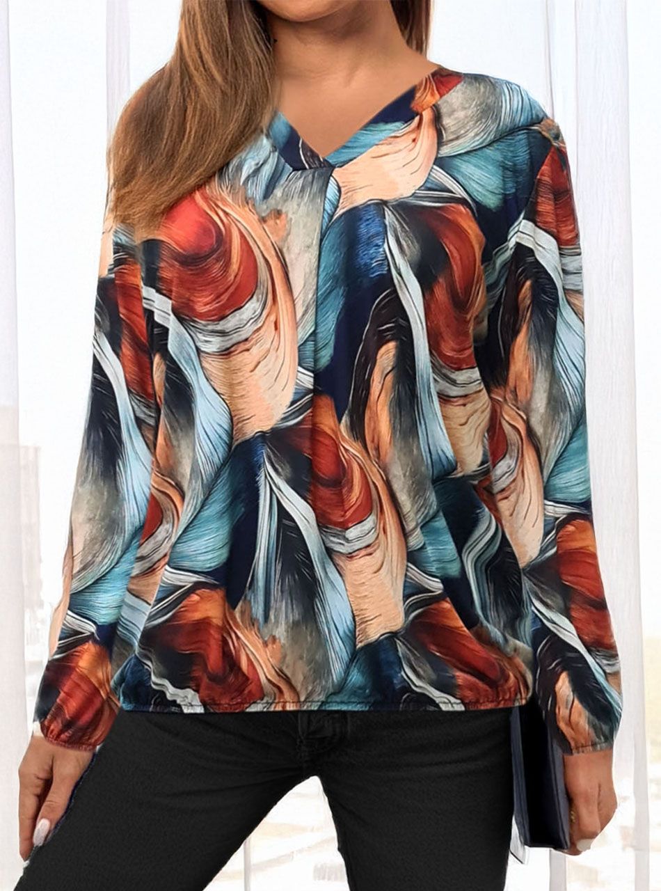 Alján ,ujján gumírozott, V kivágású mintás felső XII.