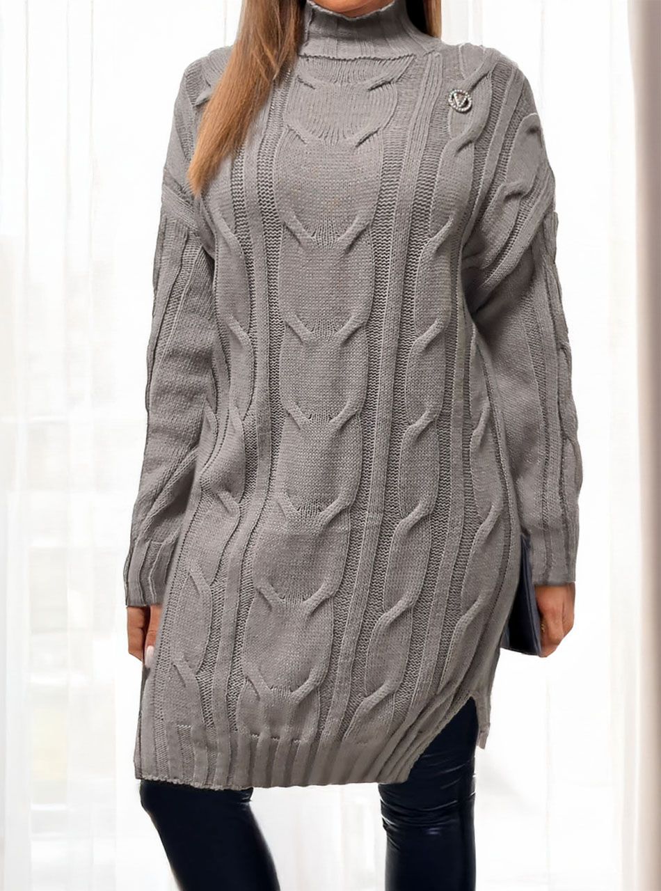 Emelt nyakú kötött ruha (tejeskávé)