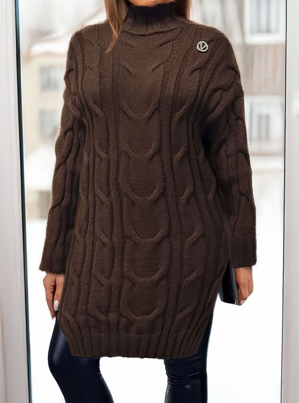 Emelt nyakú kötött ruha (csokibarna)