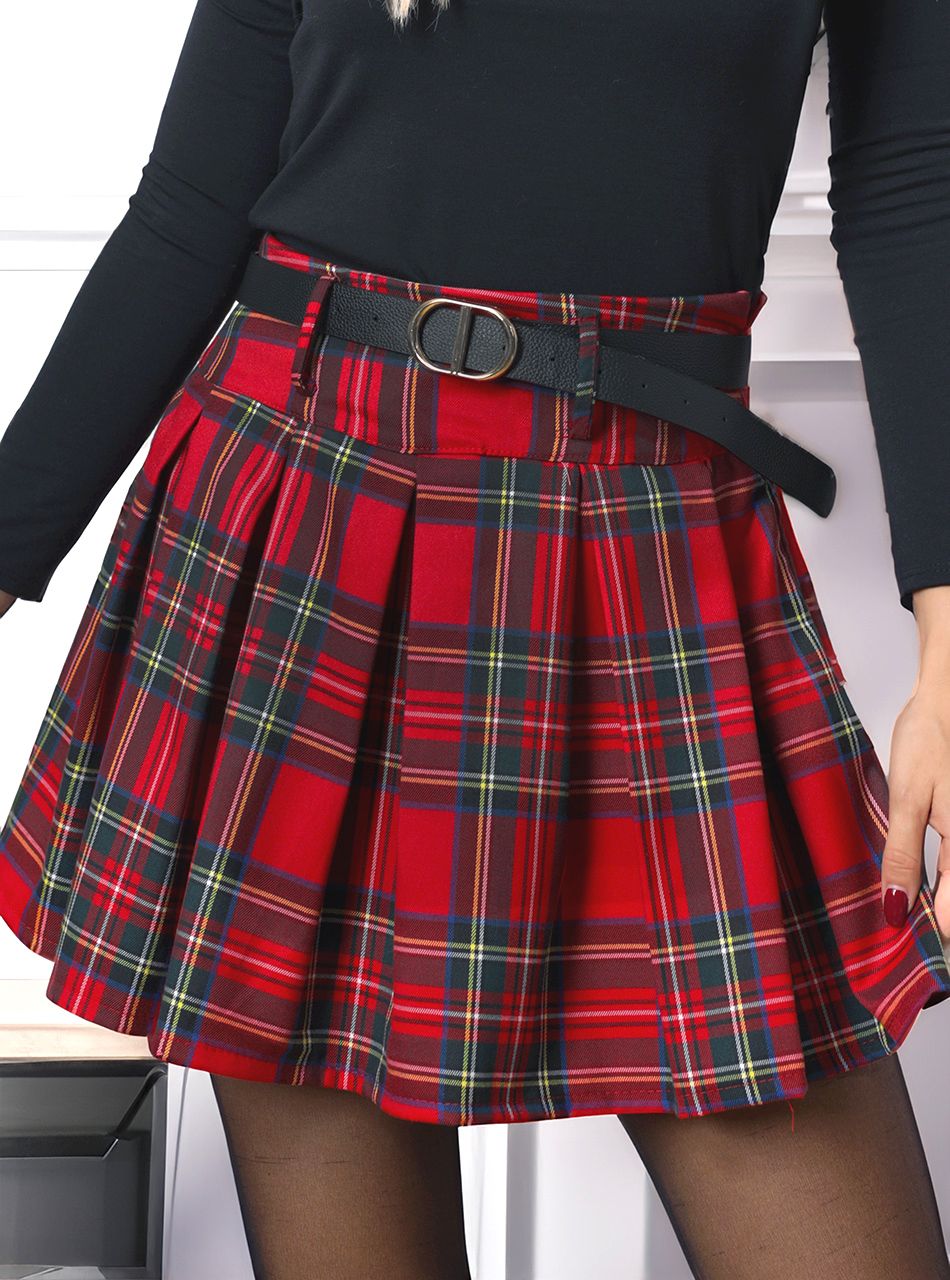 Kockás miniszoknya övvel