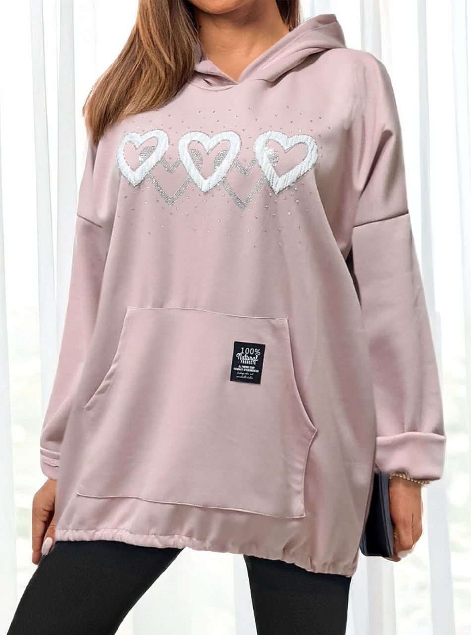 Kenguru zsebes, kapucnis felső (púder)