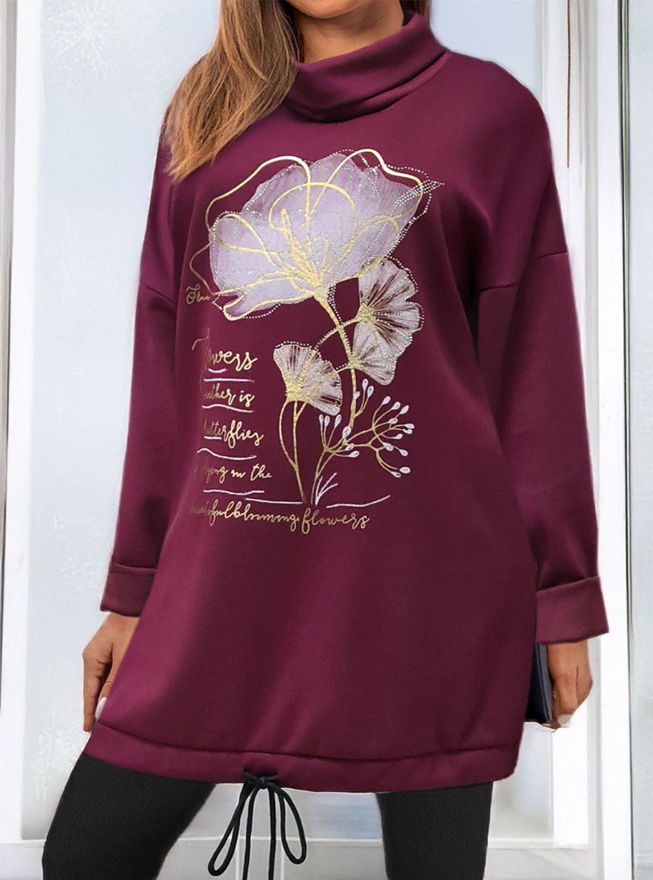 Alján húzható, virág mintás tunika (bordó)