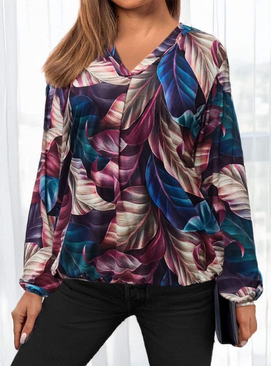 Alján ,ujján gumírozott, V kivágású mintás felső I.