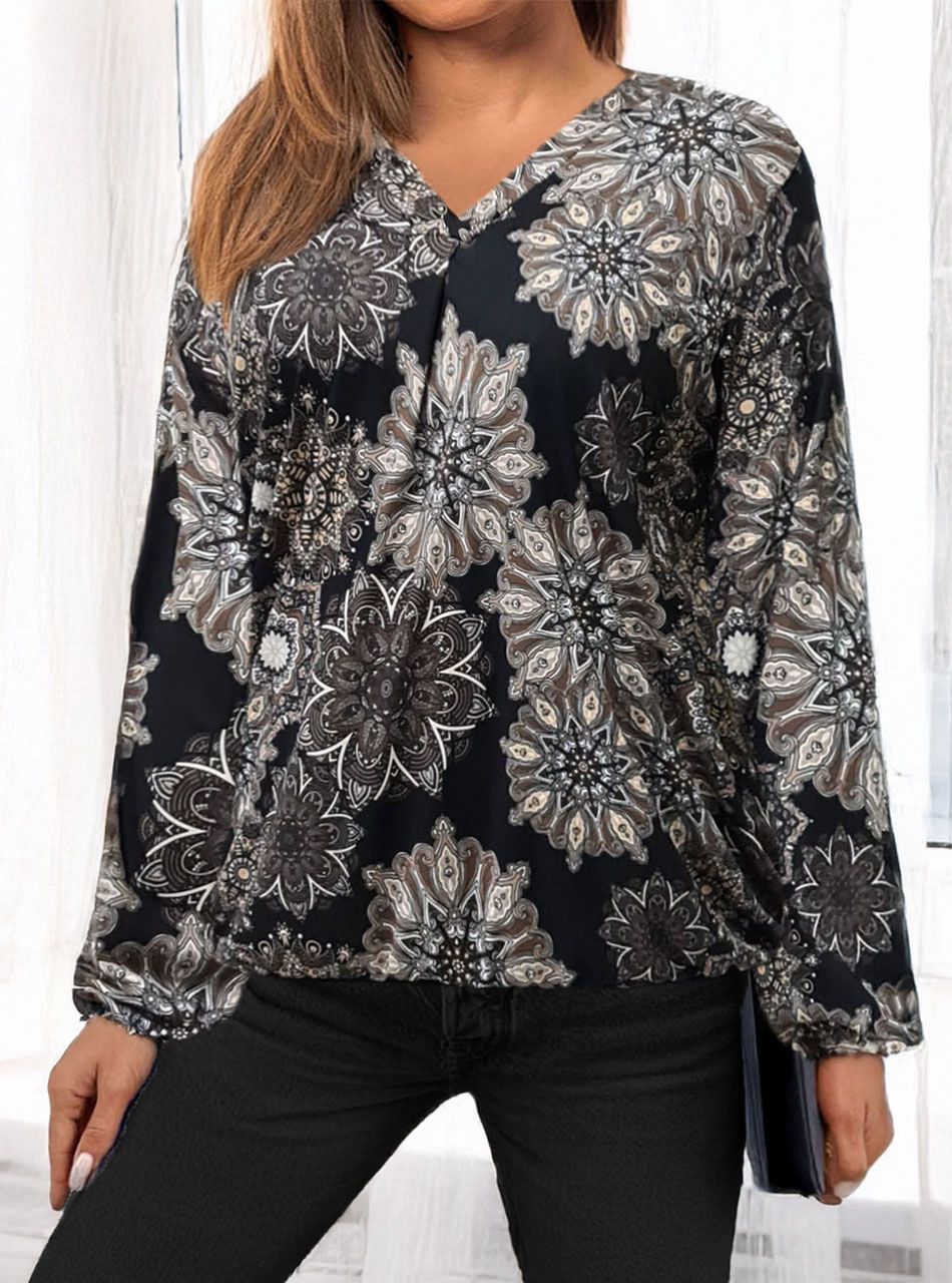 Alján ,ujján gumírozott, V kivágású mintás felső VI.