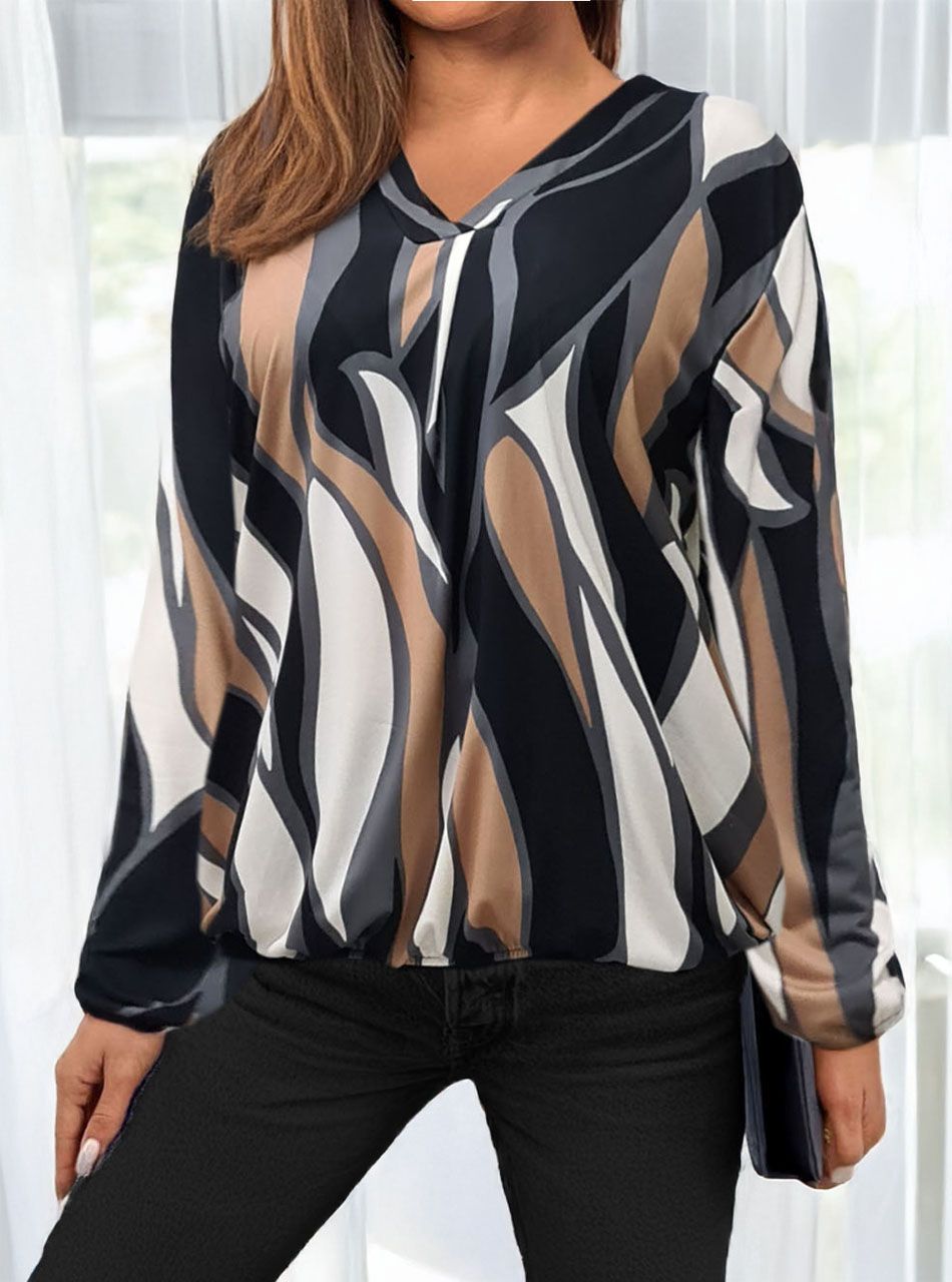 Alján ,ujján gumírozott, V kivágású mintás felső VII.