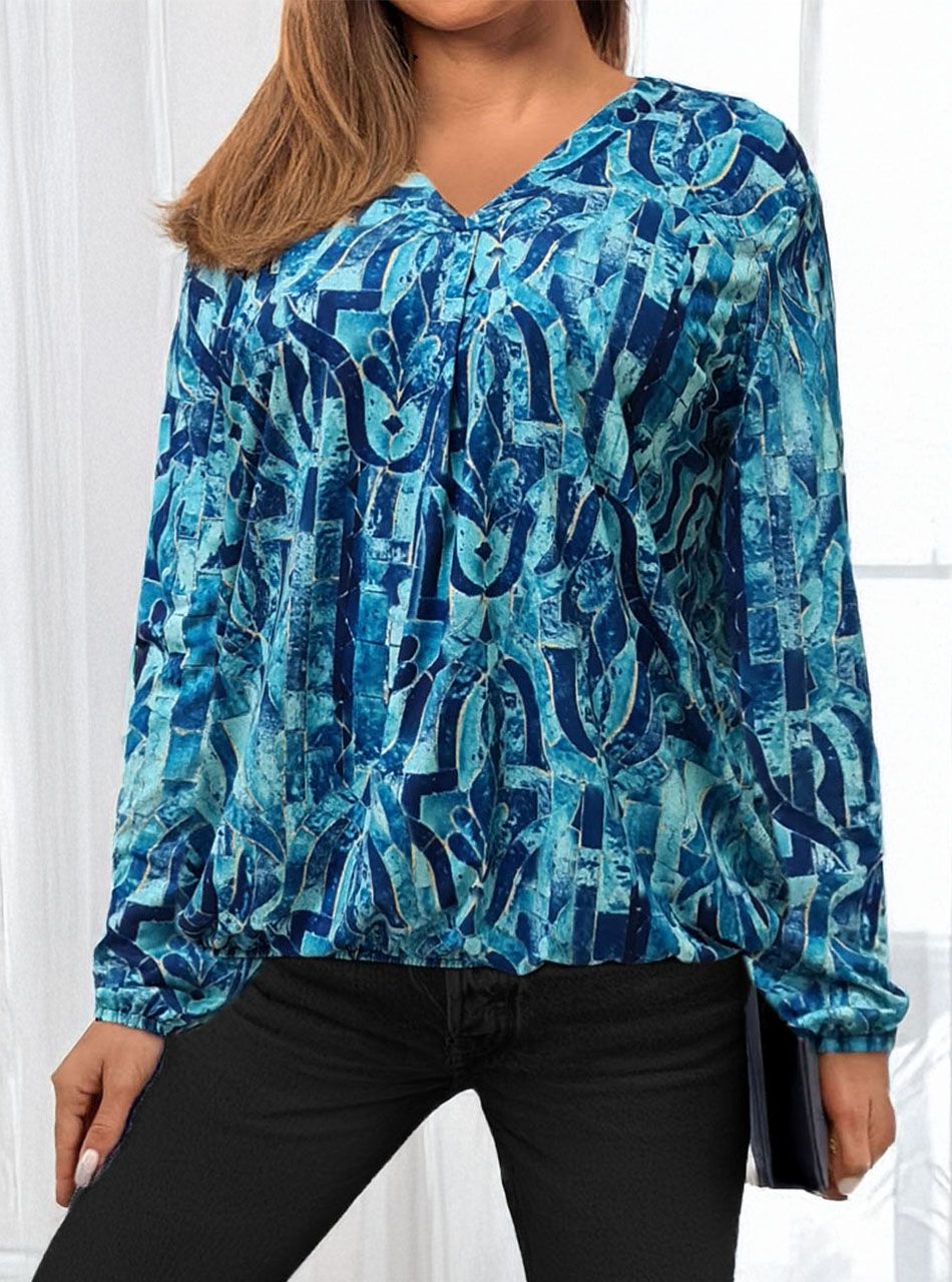 Alján ,ujján gumírozott, V kivágású mintás felső VIII.