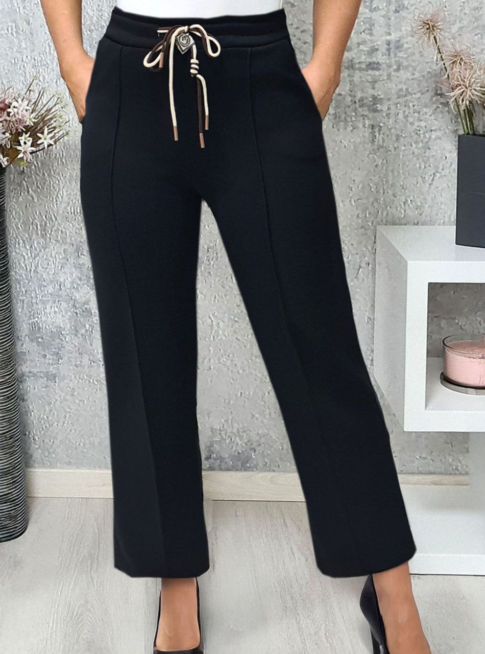 Ingrid, derekán kötős zsebes nadrág (fekete)