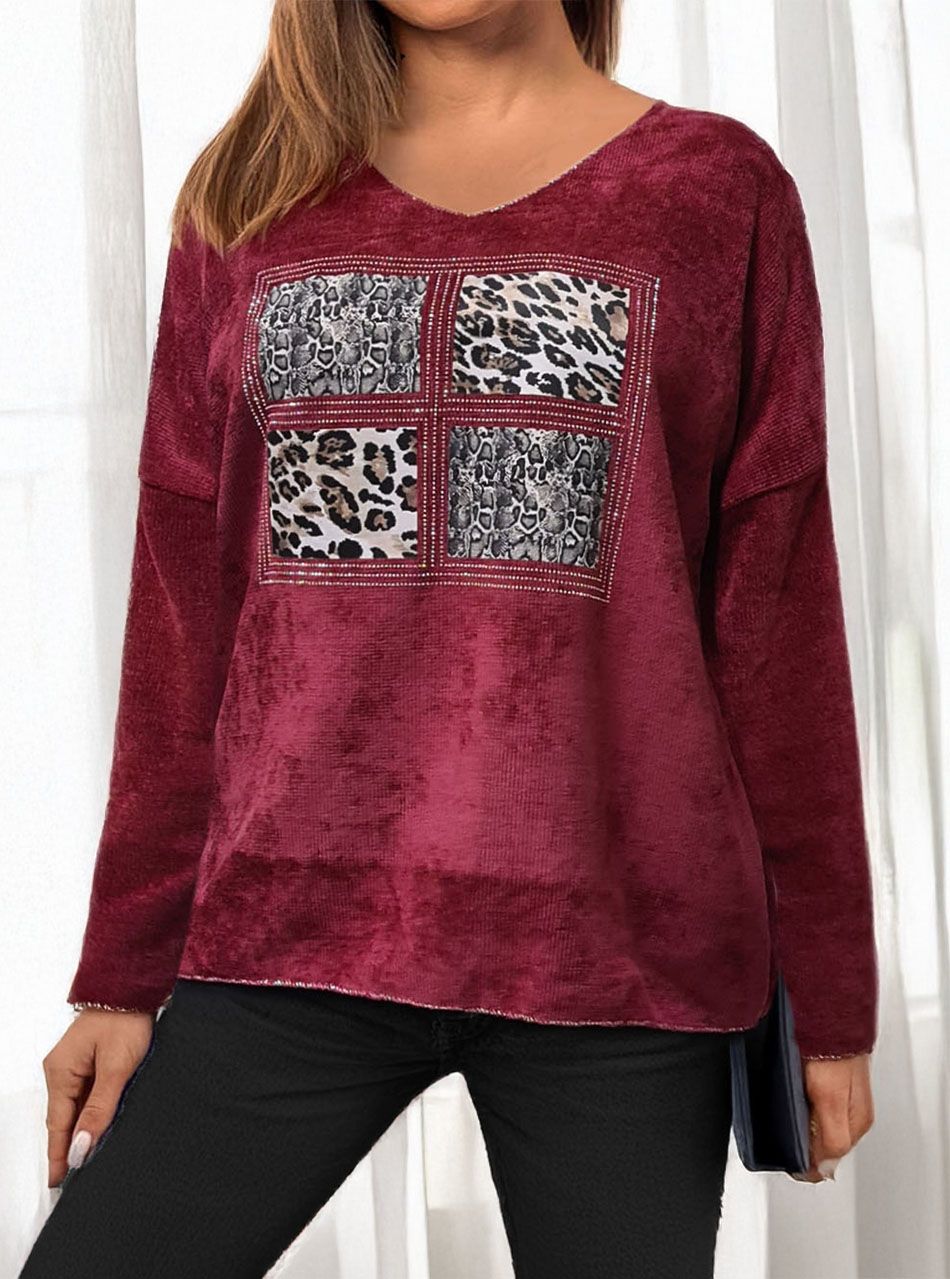 V nyakú, puha mintás felső (bordó I.)