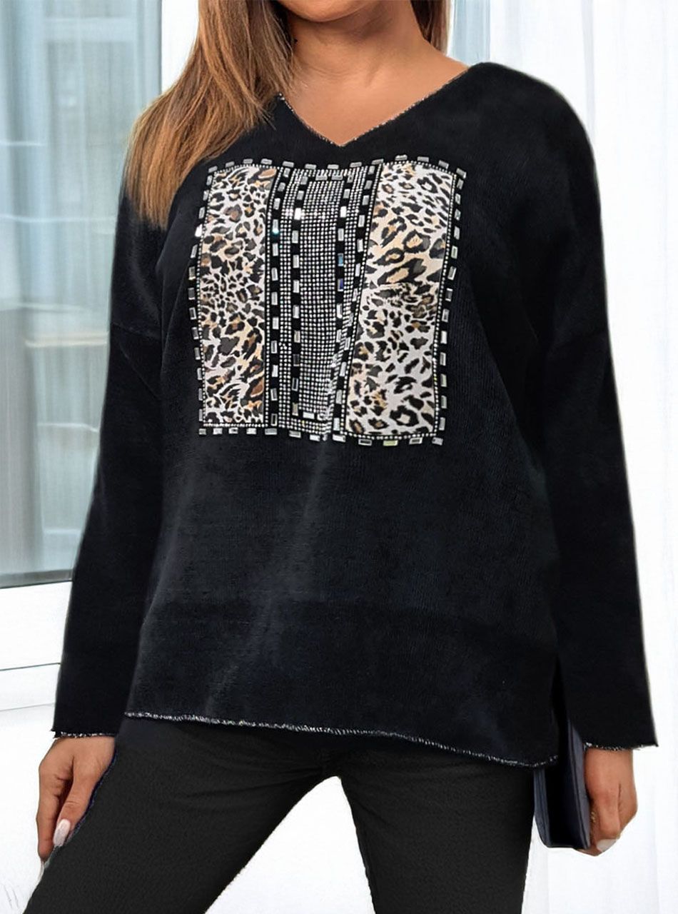 V nyakú, puha mintás felső (fekete II.)