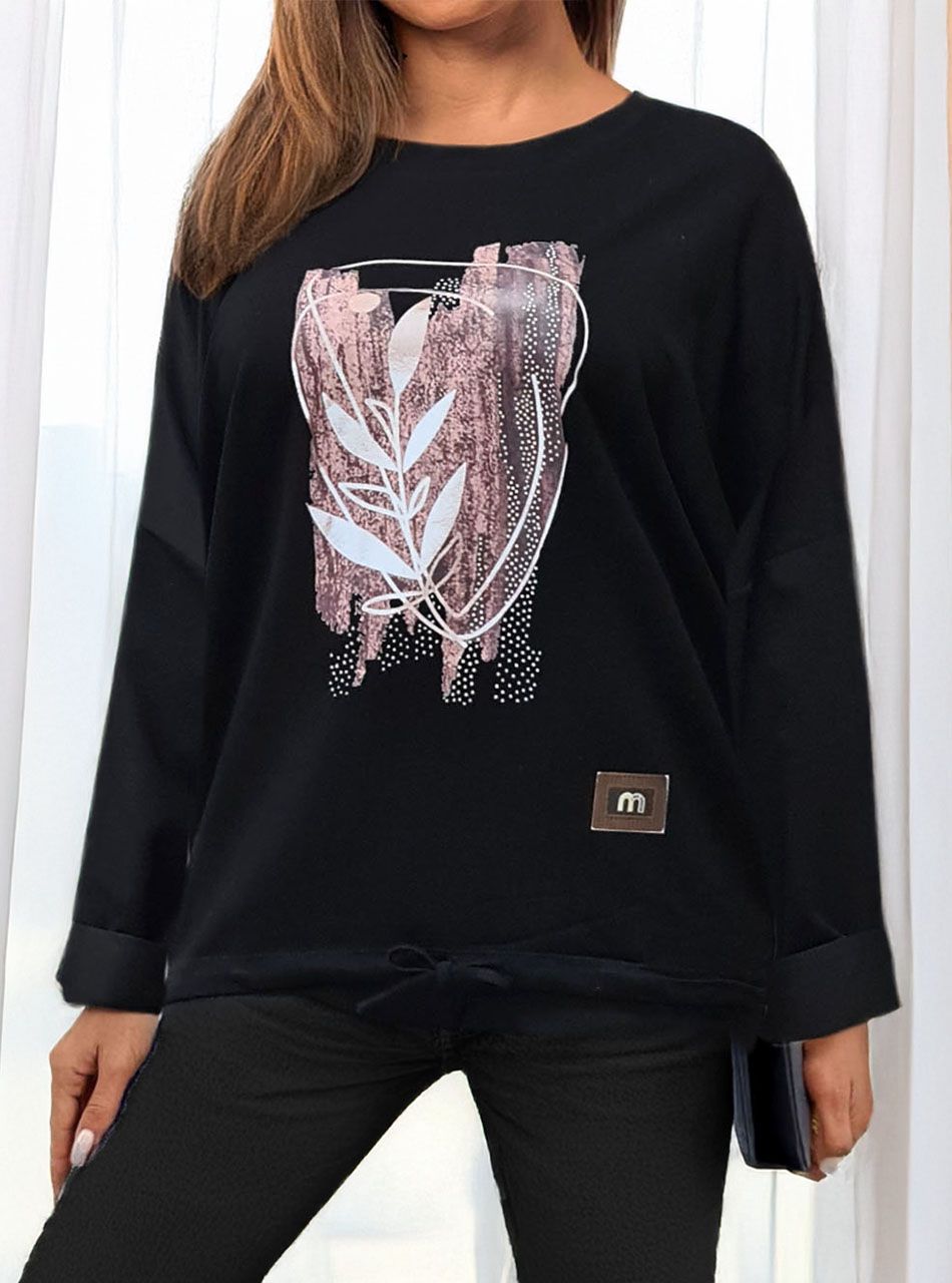 Alján húzható, mintás felső (fekete)