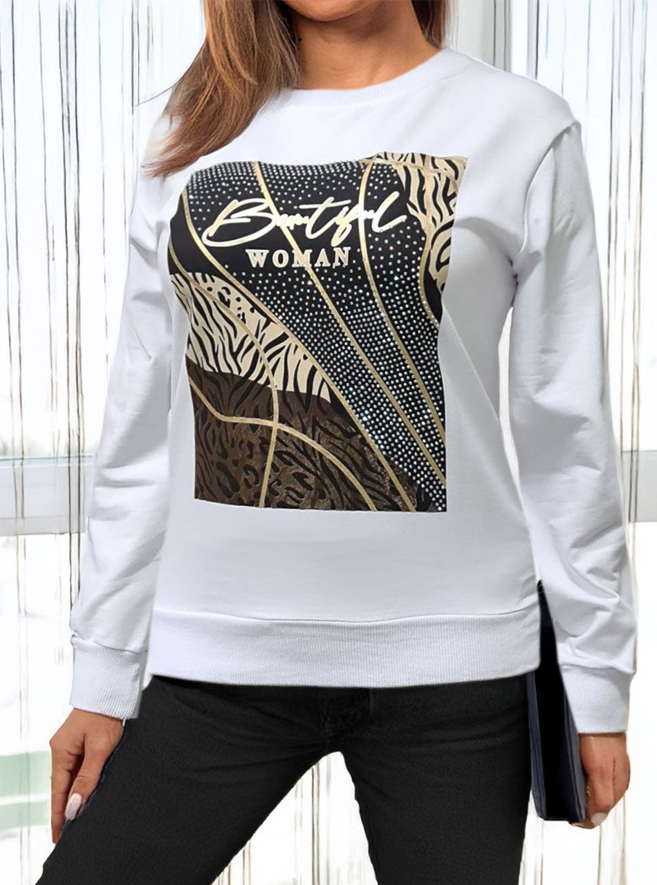 Passzés aljú, mintás strasszköves felső (fehér)