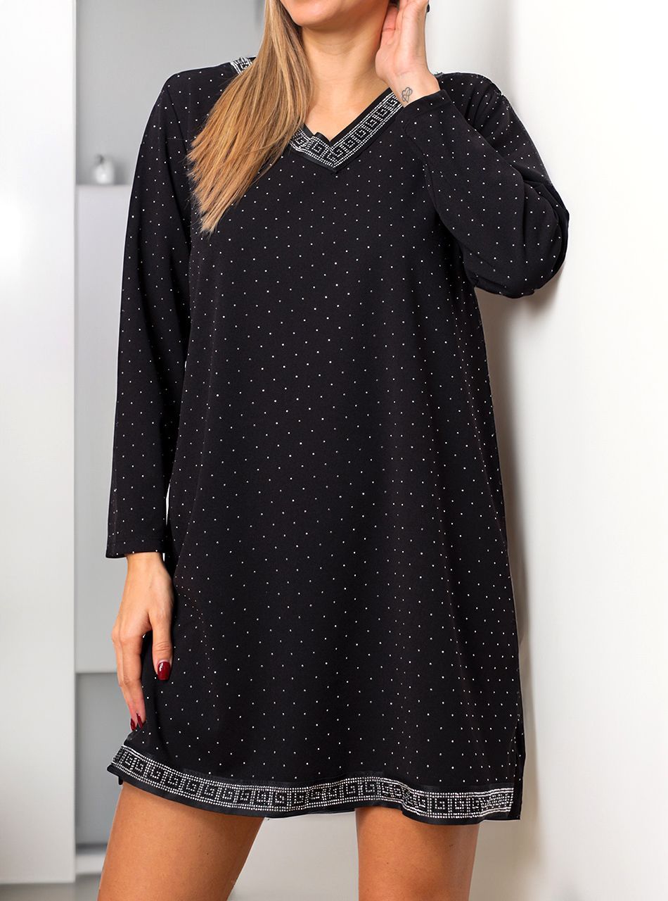 Violet V nyakú strasszos ruha (fekete)