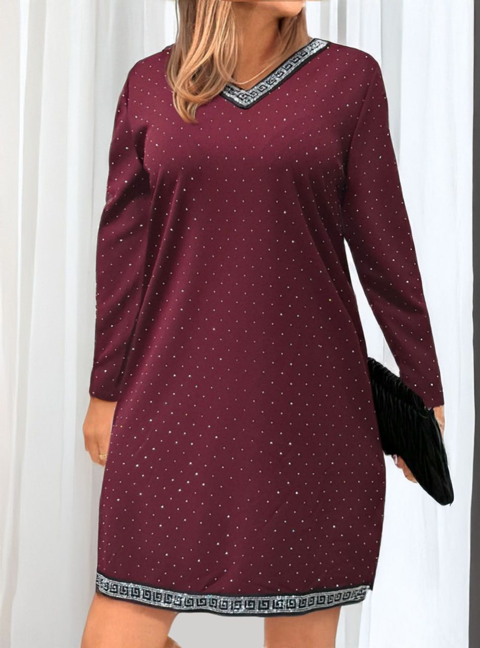 Violet V nyakú strasszos ruha (bordó)