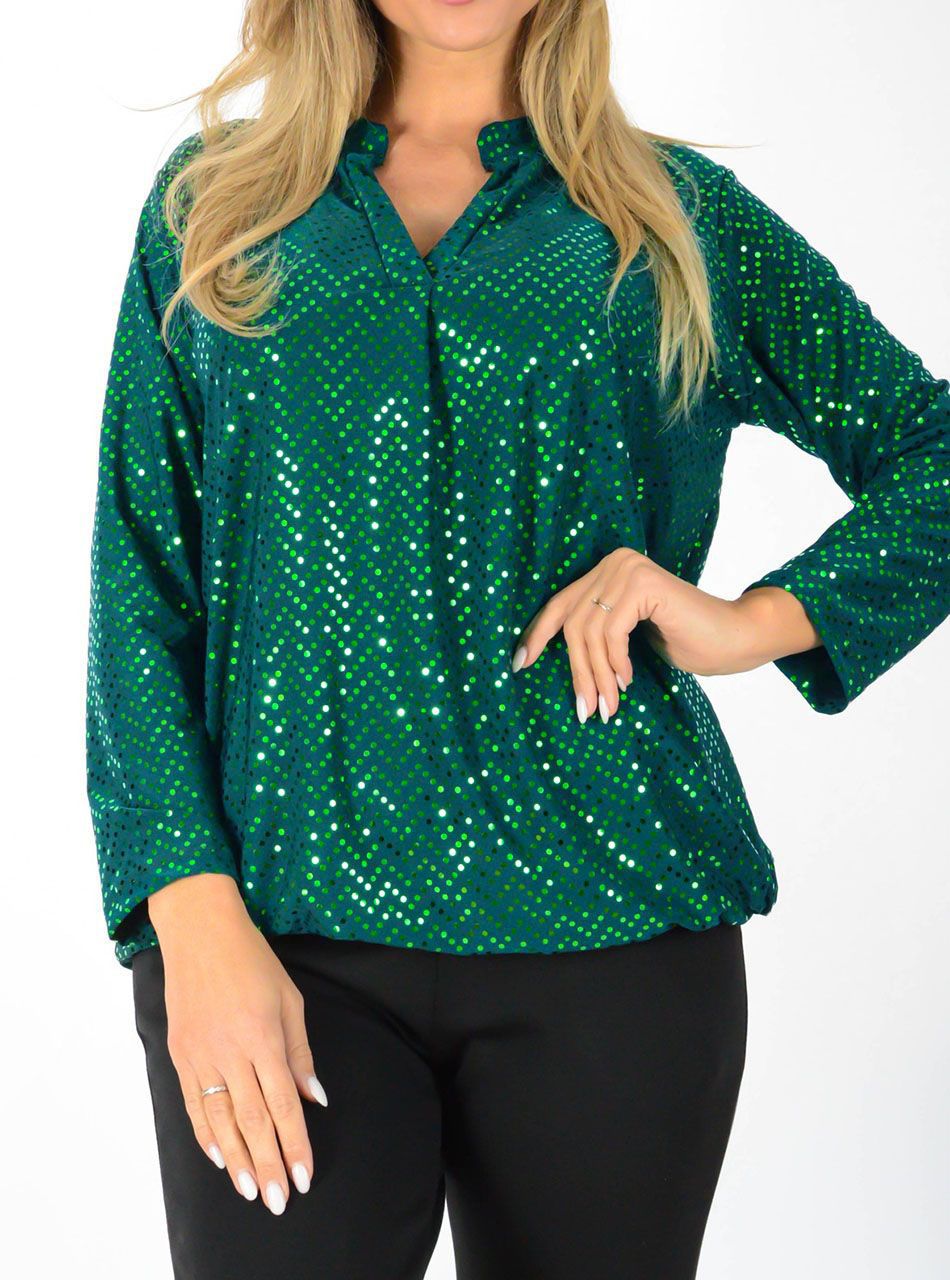 YesStory V nyakú, gumis aljú csillámos felső (zöld II.)