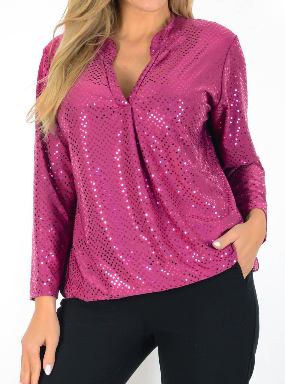 YesStory V nyakú, gumis aljú csillámos felső (magenta)