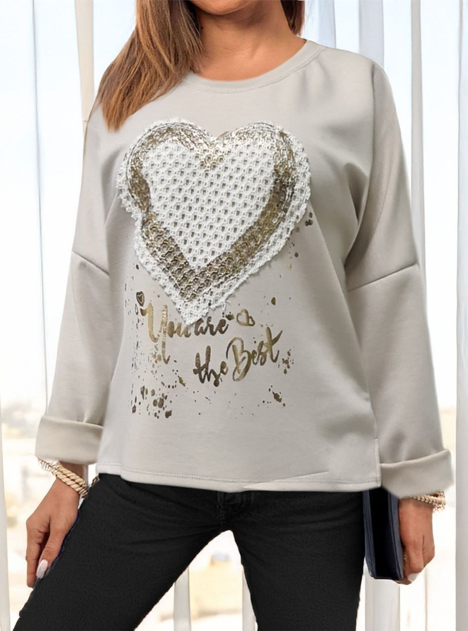 Mintás, feliratos laza felső (bézs)  