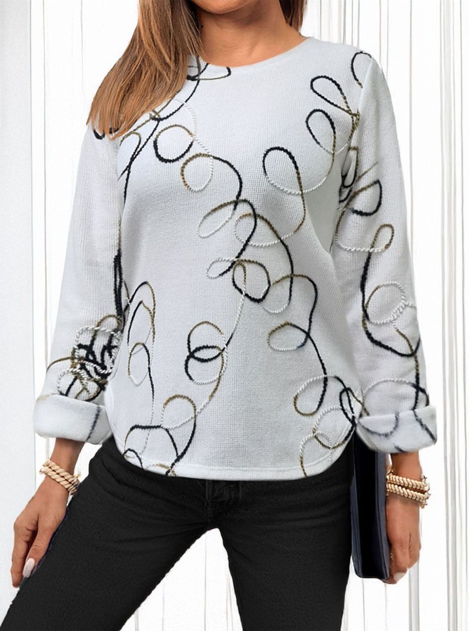 Kerekített aljú, hímzett mintás felső (fehér)