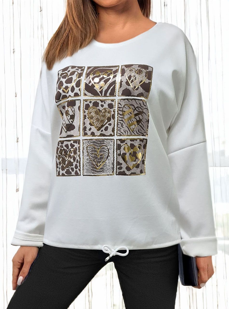 Alján húzható, mintás felső (fehér) 