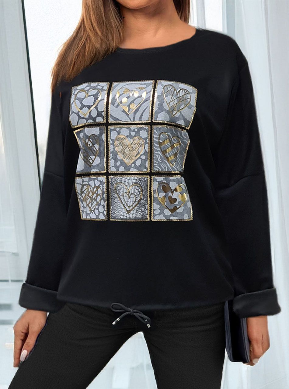 Alján húzható, mintás felső (fekete) 