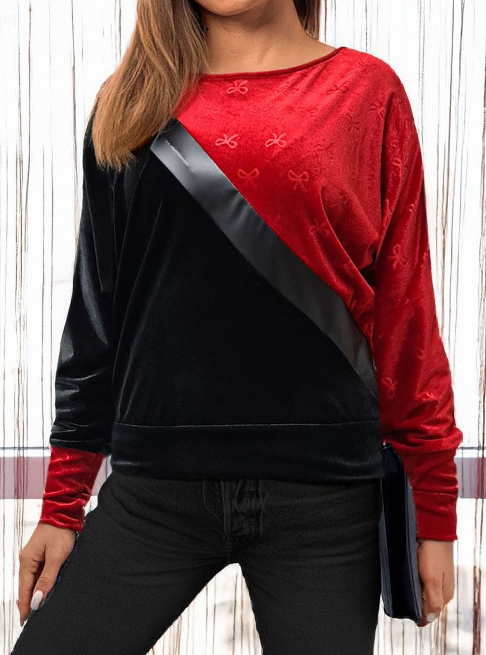 Anyagában mintás, bőrbetétes felső (piros)