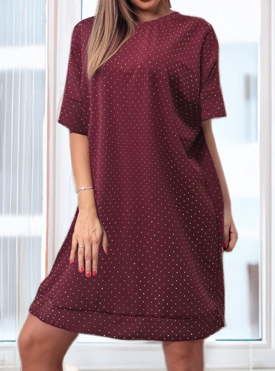 Strasszos alkalmi ruha (bordó)