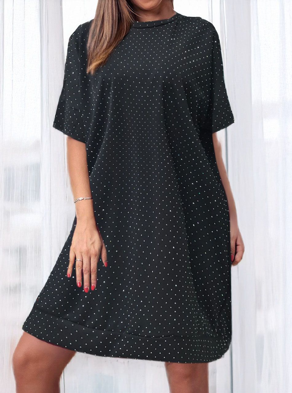 Strasszos alkalmi ruha (fekete)