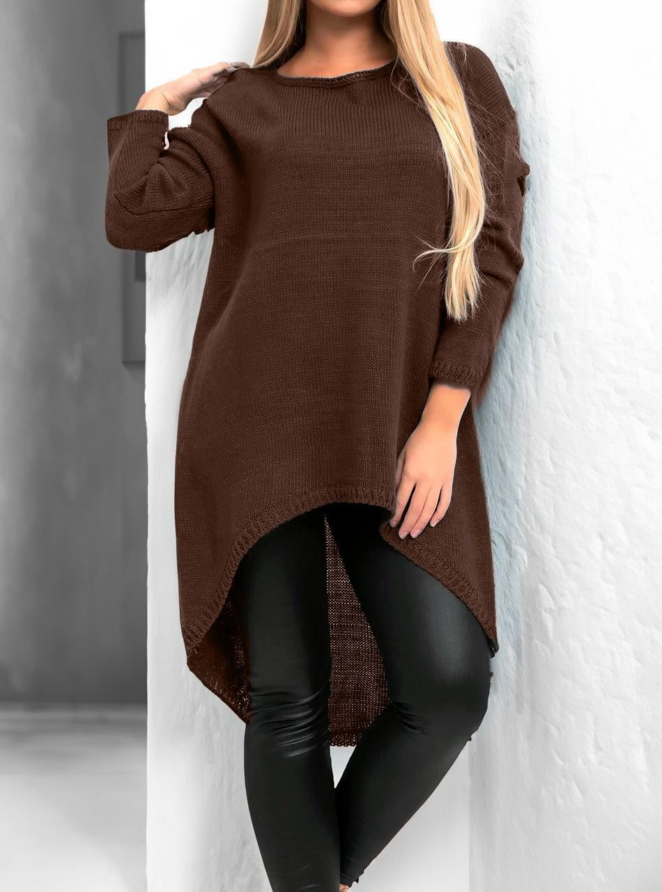 Babett hátul hosszított kötött felső (csokibarna)