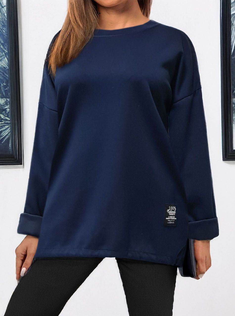 Zsebes, egyszínű hosszított felső (sötétkék)