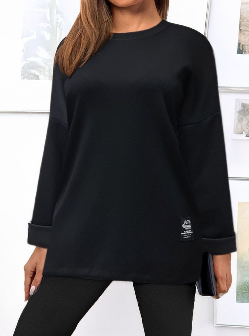 Zsebes, egyszínű hosszított felső (fekete)