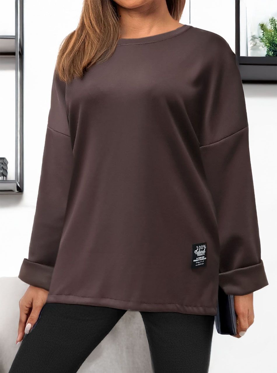 Zsebes, egyszínű hosszított felső (csokibarna)