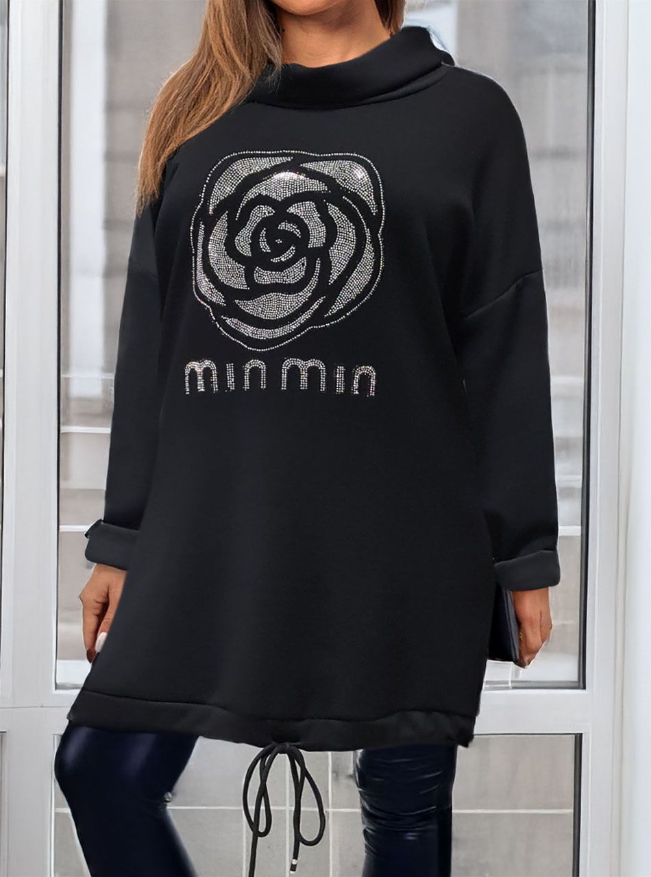 Alján húzható, strasszdíszes tunika (fekete)