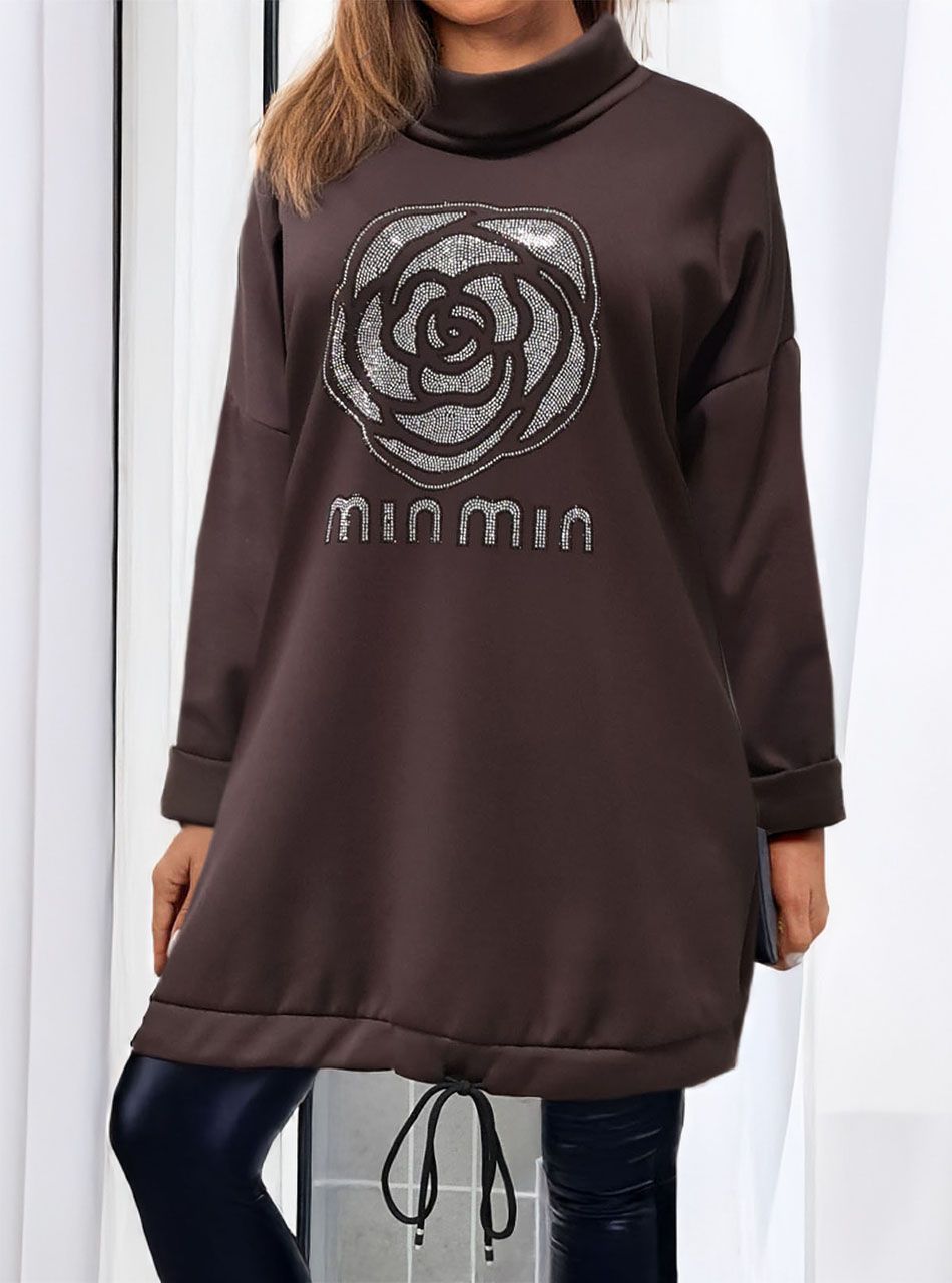 Alján húzható, strasszdíszes tunika (csokibarna)