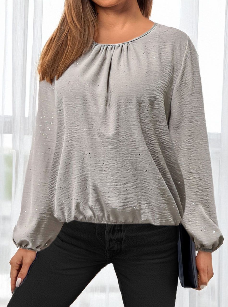 Alján, ujján gumírozott csillámos felső (tejeskávé)