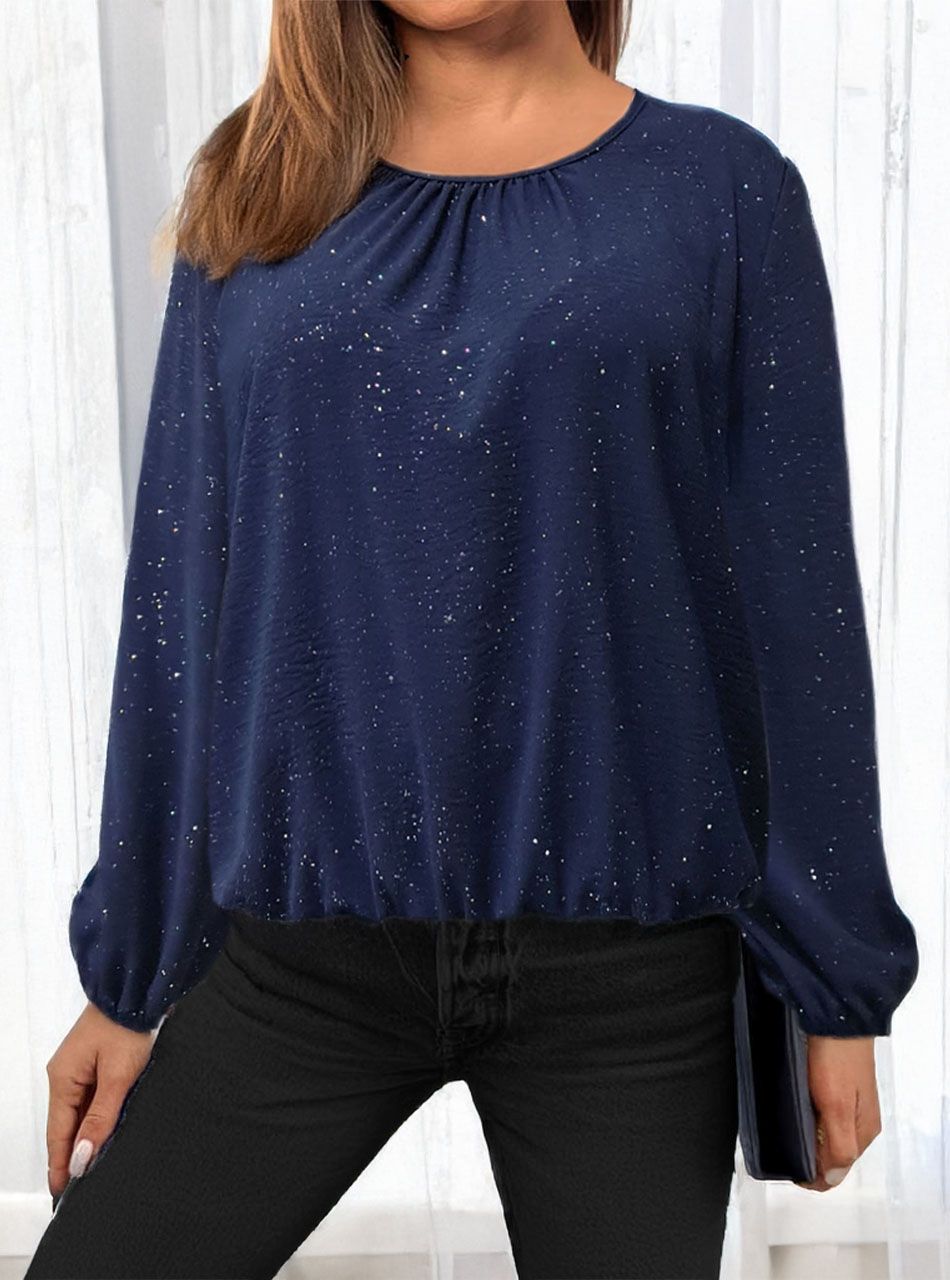 Alján, ujján gumírozott csillámos felső (sötétkék)