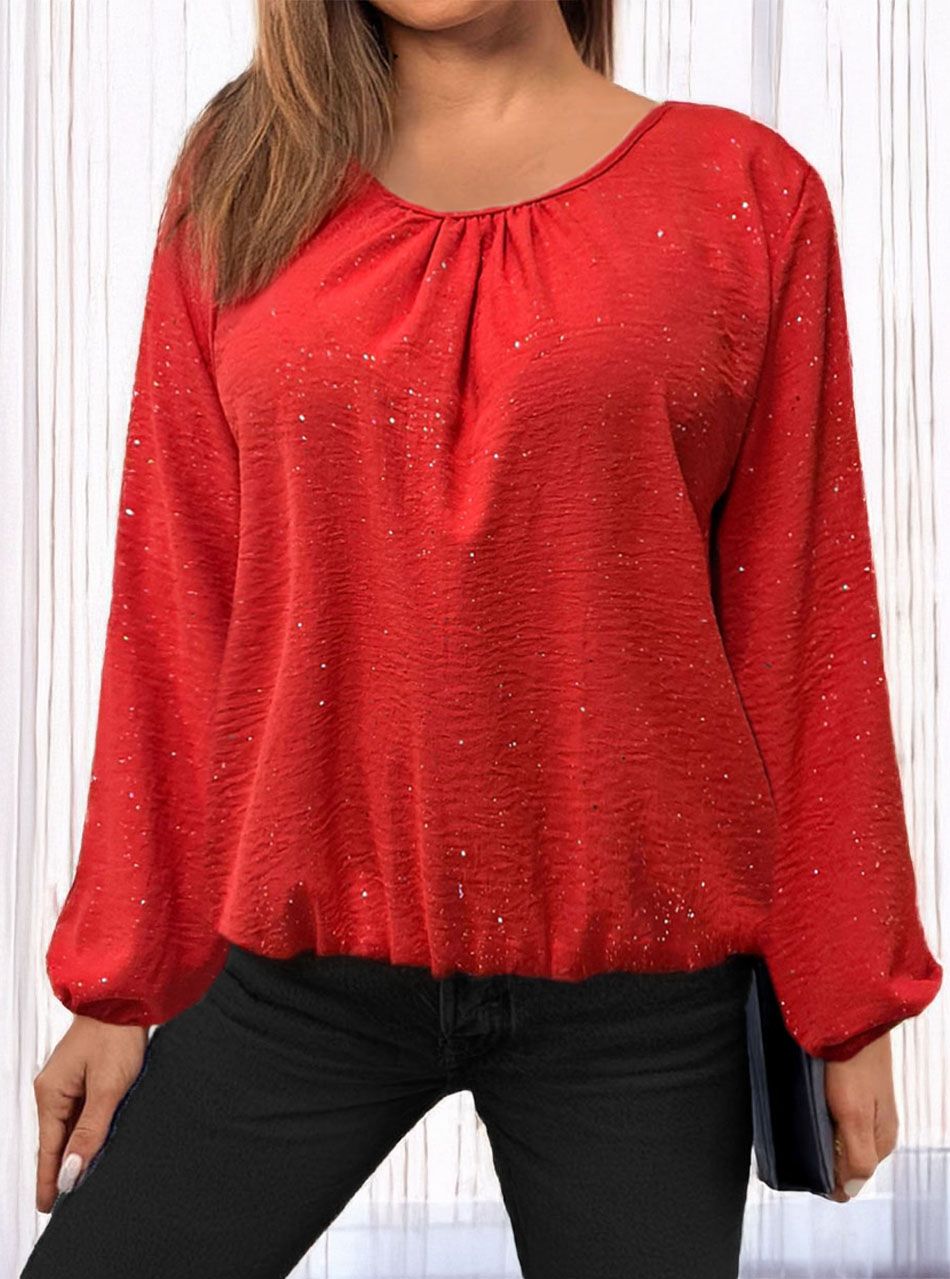 Alján, ujján gumírozott csillámos felső (piros)