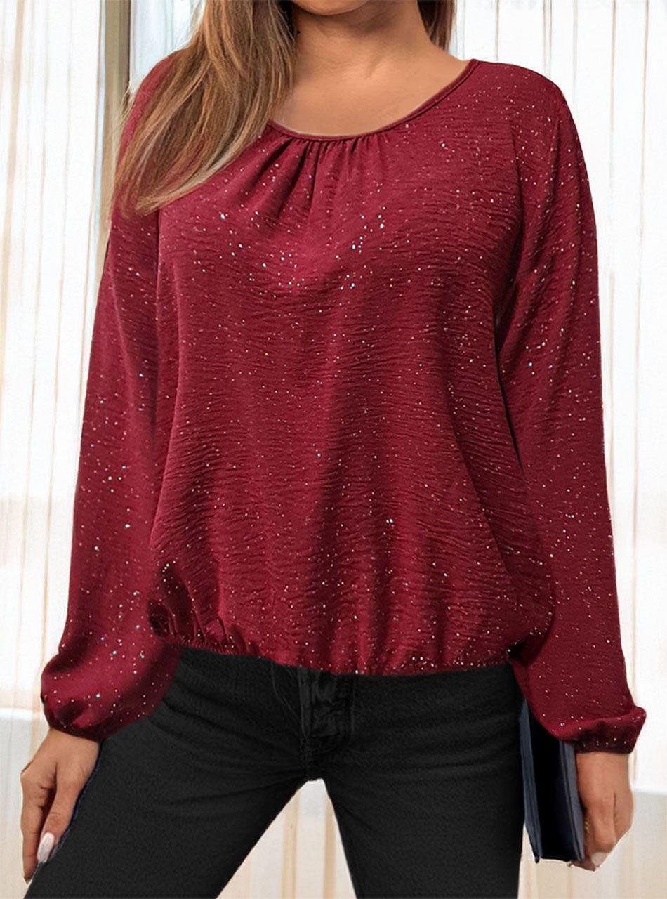 Alján, ujján gumírozott csillámos felső (bordó)