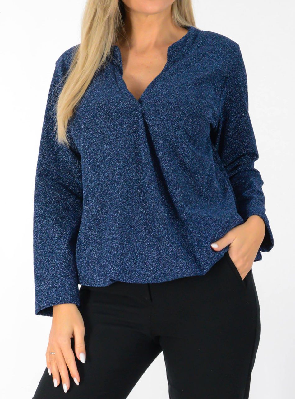 YesStory V nyakú, lurexes gumis aljú felső (petrol)