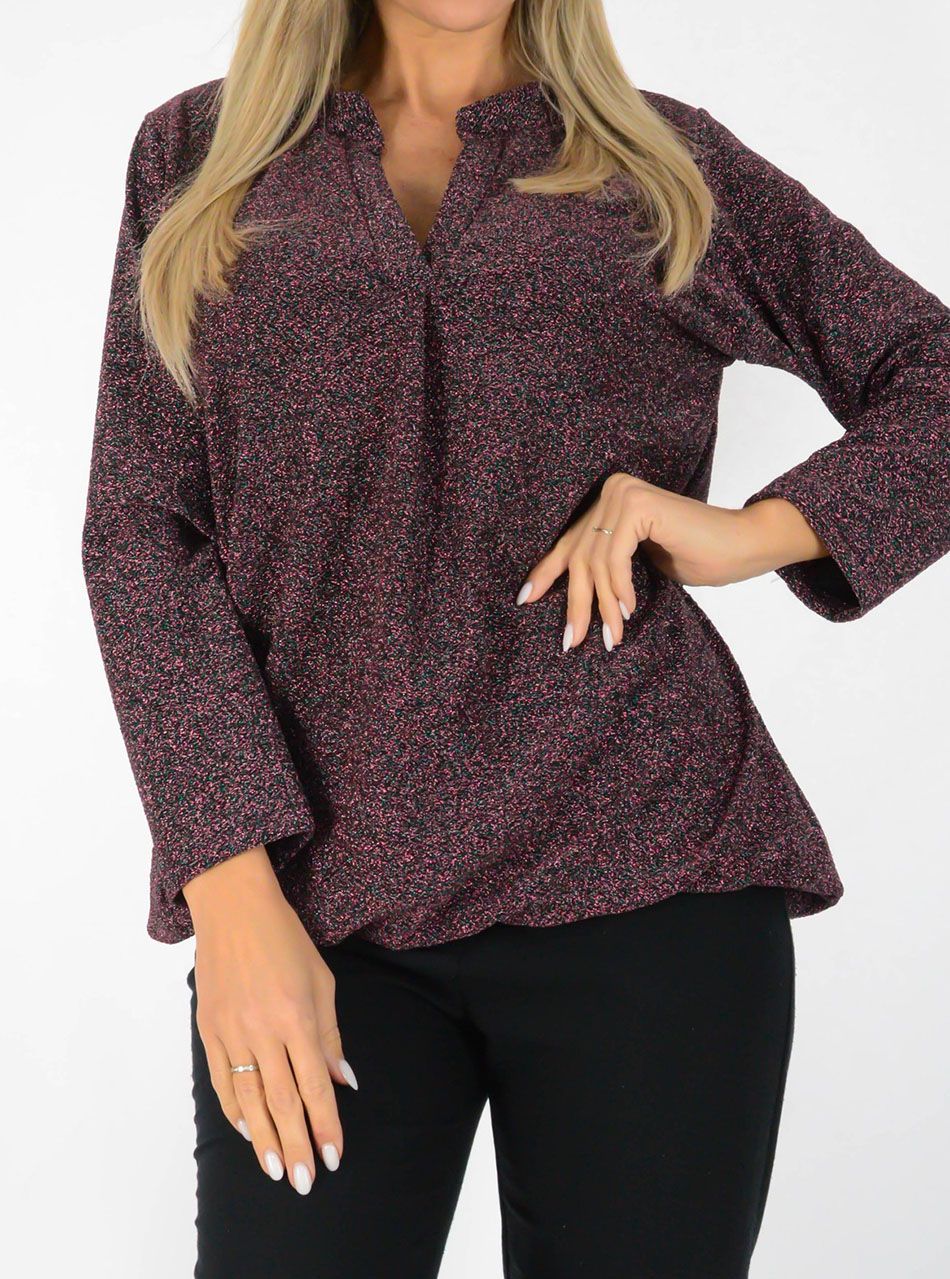 YesStory V nyakú, lurexes gumis aljú felső (mályva)