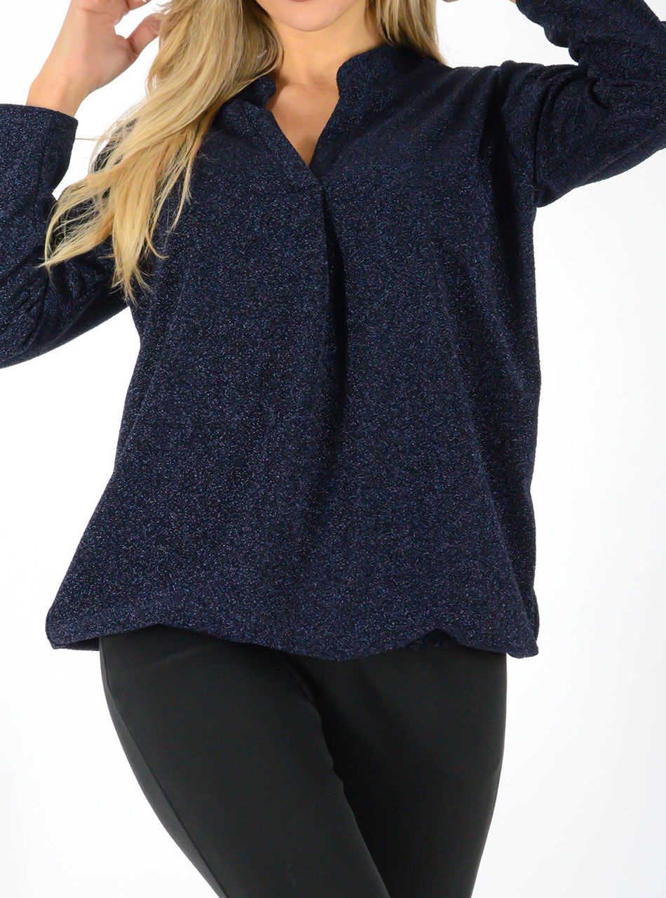 YesStory V nyakú, lurexes gumis aljú felső (sötétkék)