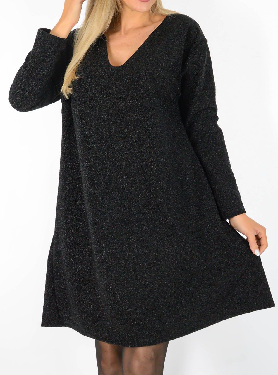 YesStory, ívelt nyakú lurexes ruha (fekete)